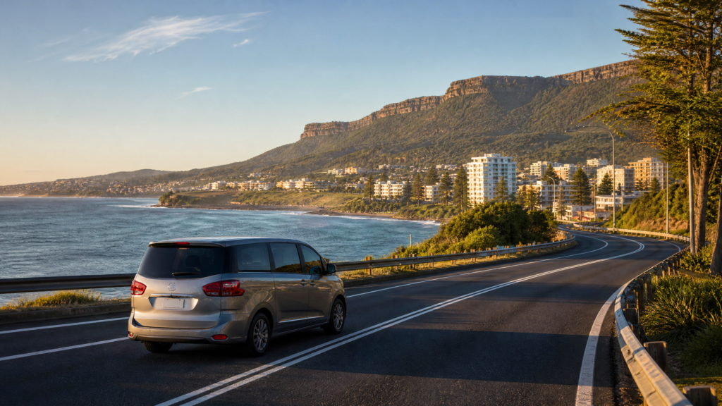 Illawarra escarpment and coastal road private transport context.